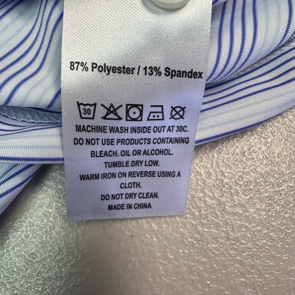 Michel Rouen Men Performance Polo Shirt XL Purple White Striped Golf UPF-30+ NWT - Picture 5 of 8